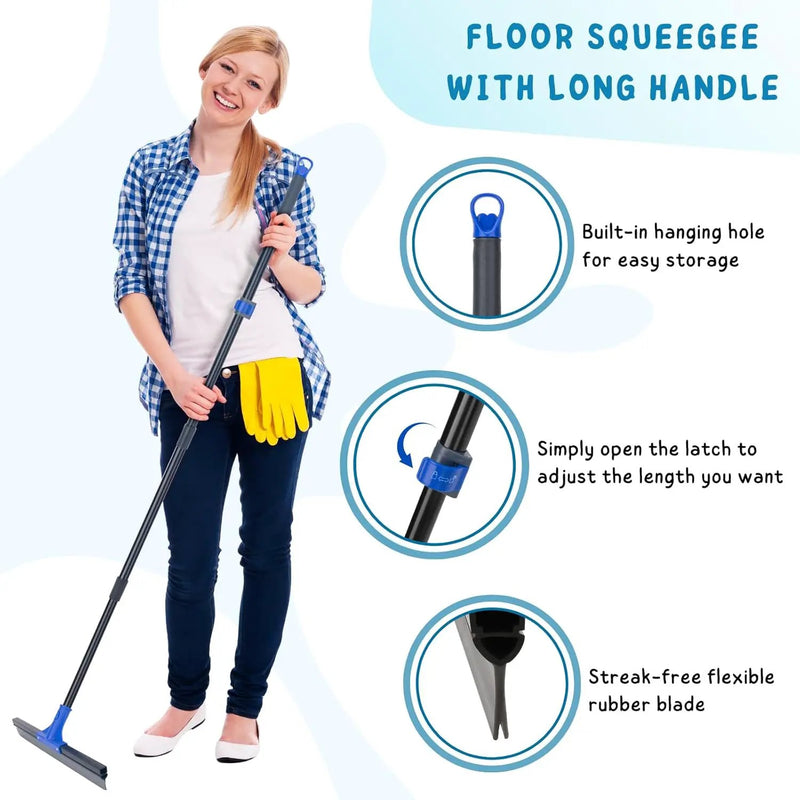 Floor Squeegee with Telescopic Long Handle 59'', Heavy Duty 18" Rubber Wiper Broom for Concrete, Bathroom Tile, Garage, Deck by GreenHaven Gardens
