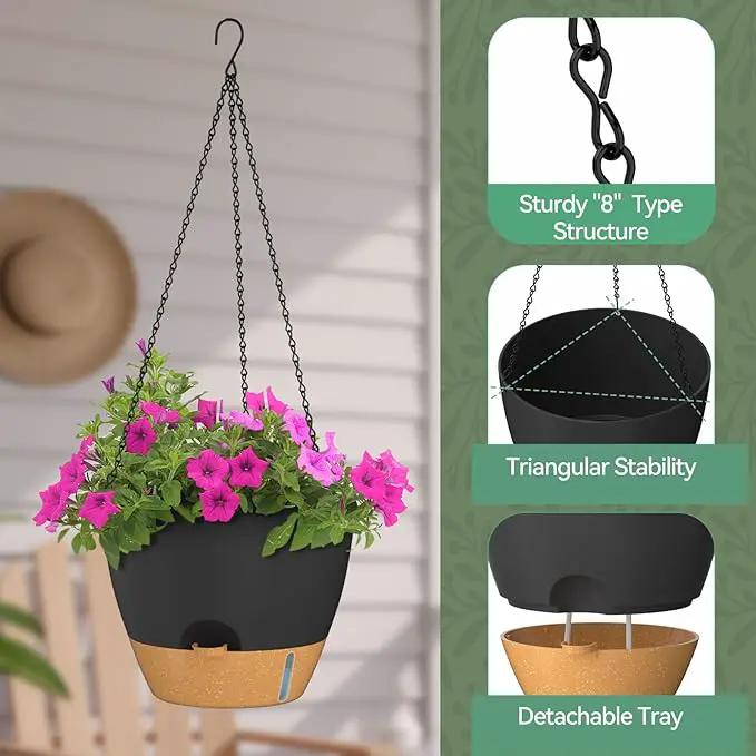 ZMTECH 12 Inch Hanging Planters for Indoor Outdoor Plants, 2 Pack Self Watering Hanging Plant Pots with Drainage Hole, Visual Reservoir, Plastic Flower Hanging Pots with Watering Lip (Black) by GreenHaven Gardens