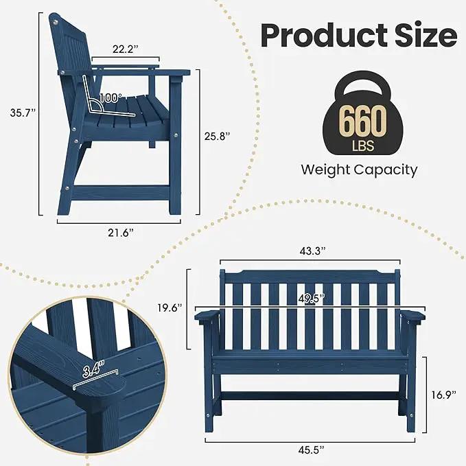 Ciokea 46" Heavy Duty Outdoor Bench Set of 2, HDPE Weatherproof Garden Bench, 2-Person Memorial Benches with 660 Lbs, Waterproof Patio Porch Benches for Outside Business Office Backyard, Navy Blue by GreenHaven Gardens
