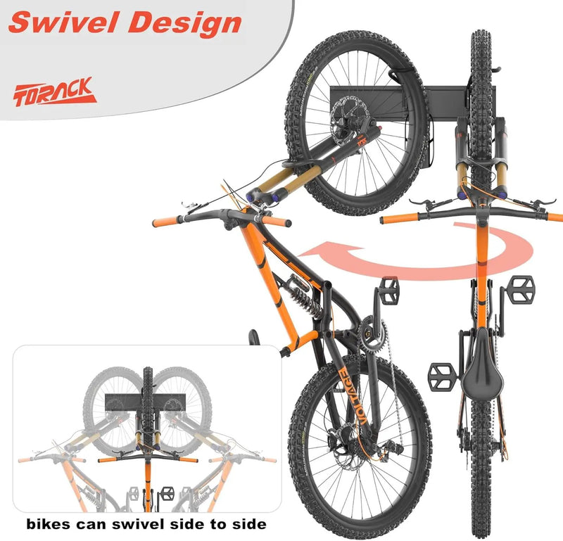 TORACK Wall-Mounted Swivel Bike Rack, Garage Vertical Bike Hangers for 3 Bikes and 3 Helmets Rotating Bike Storage Hooks Holds Up to 300 lbs by GreenHaven Gardens
