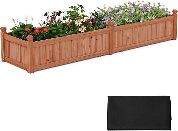 HAPPYGRILL Raised Garden Bed, Wood Elevated Flower Box with 8 Drain Holes, Liner, for Flowers, Vegetables, Herbs, Fruits, Outdoor Planter Box for Backyard, Garden, Lawn, 89" x 23.5" x 16" by GreenHaven Gardens
