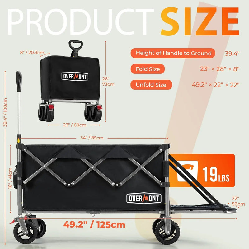 Overmont Collapsible Wagon with Tailgate - 49.2" Extended Heavy Duty Foldable Utility Wagon Folding Cart with All-Terrain Wheels for Outdoor Camping Sports Garden Beach Grocery - 300lbs Support by GreenHaven Gardens