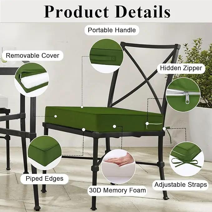 Outdoor Chair Cushions Set of 2 for Patio Furniture 19x19x4 Inch Waterproof Patio Chair Cushion 3 Year Color Fastness Square Elastic Foam Garden Couch Pads with Ties and Handle,Green by GreenHaven Gardens