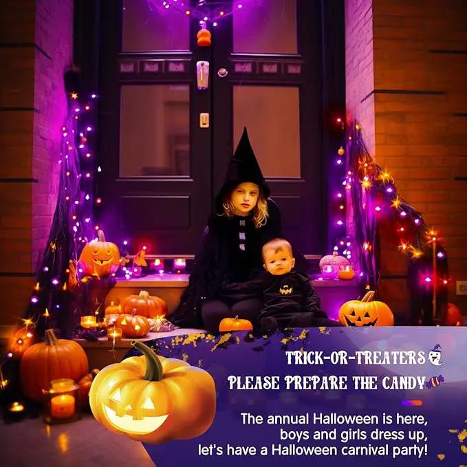 JMEXSUSS Orange and Purple Solar Halloween Lights, 2 Pack Each 100 Led Solar String Lights Outdoor Waterproof for Halloween Tree Christmas Decoration by GreenHaven Gardens
