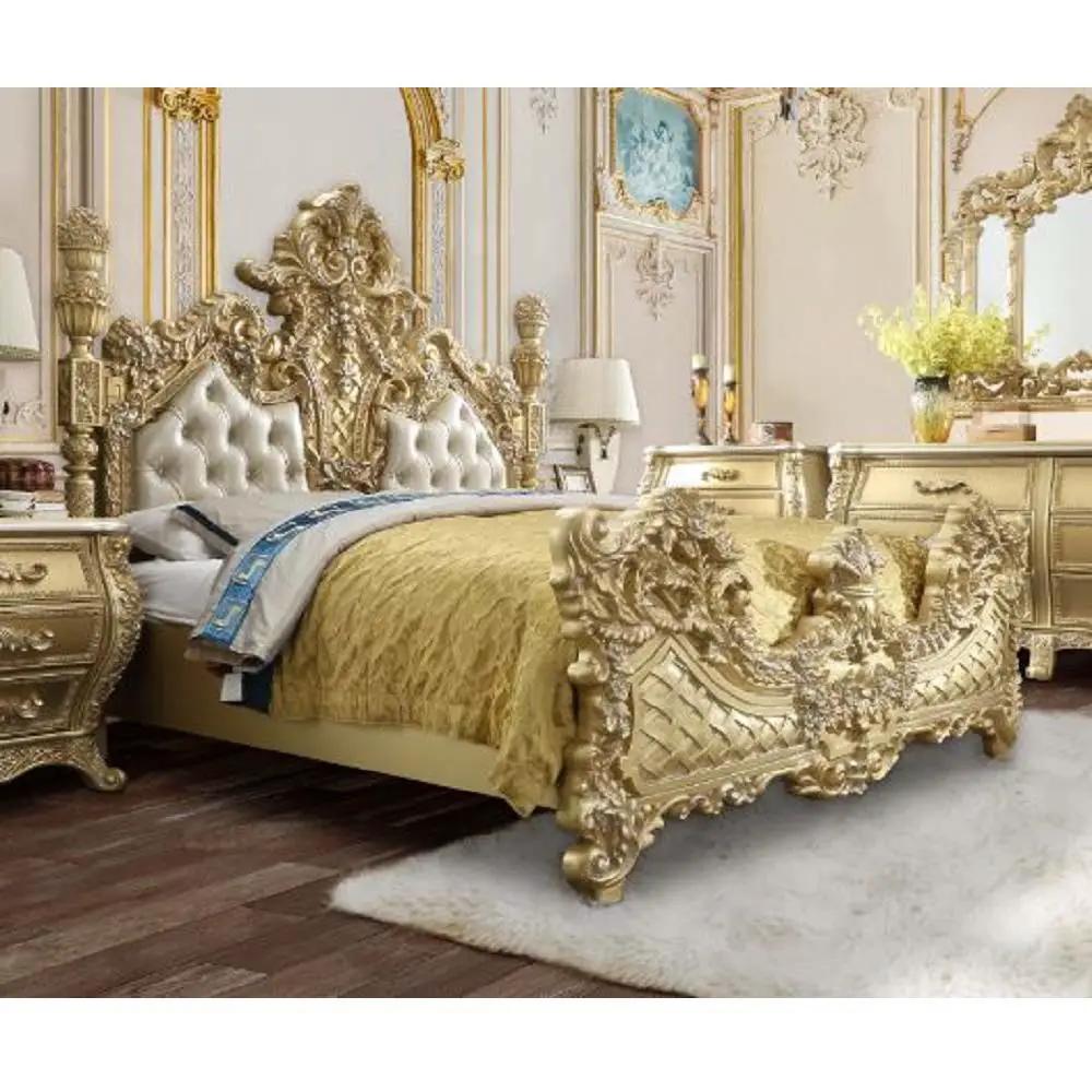 Cabriole - Eastern King Bed - Light Gold Synthetic Leather & Gold by Unique Piece Furniture