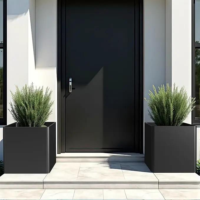 Large Metal Square Planter 24" L x 24" W x 24" H, Heavy Duty Black Large Outdoor Planters with Drainage Hole for Porch/Patio/Garden by GreenHaven Gardens