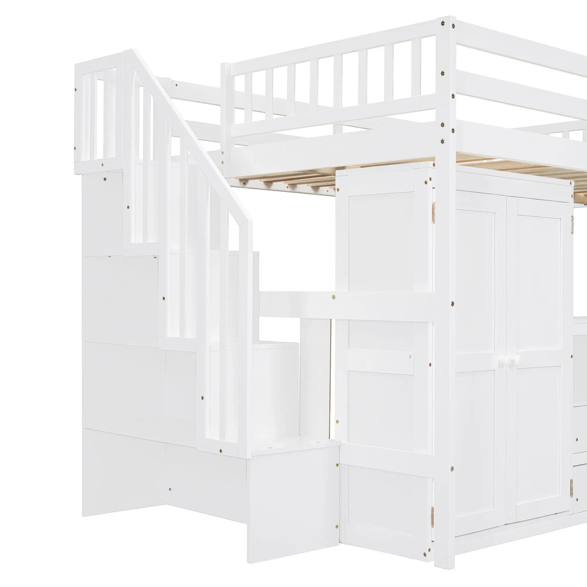 Loft Bed With Stairs, Bookshelf, Drawers, Desk & Wardrobe, Space Saving Multifunctional Furniture by HouseOfZazla