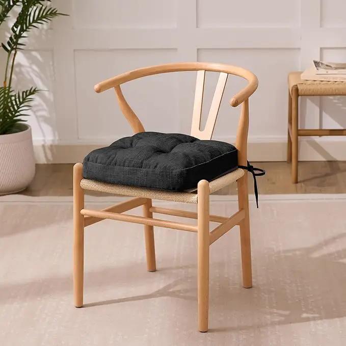 Chair Cushions, Foam Dining Chair Cushions, Tufted Indoor Chair Pads,16.5” x 16.5” x 3.5”, Set of 4, Black by GreenHaven Gardens
