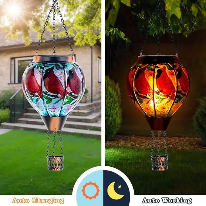 DREAMSOUL 2PCS Cardinal Hot Air Balloon Solar Lantern, Hanging Glass Solar Lanterns Outdoor Waterproof for Yard Party Gift by GreenHaven Gardens