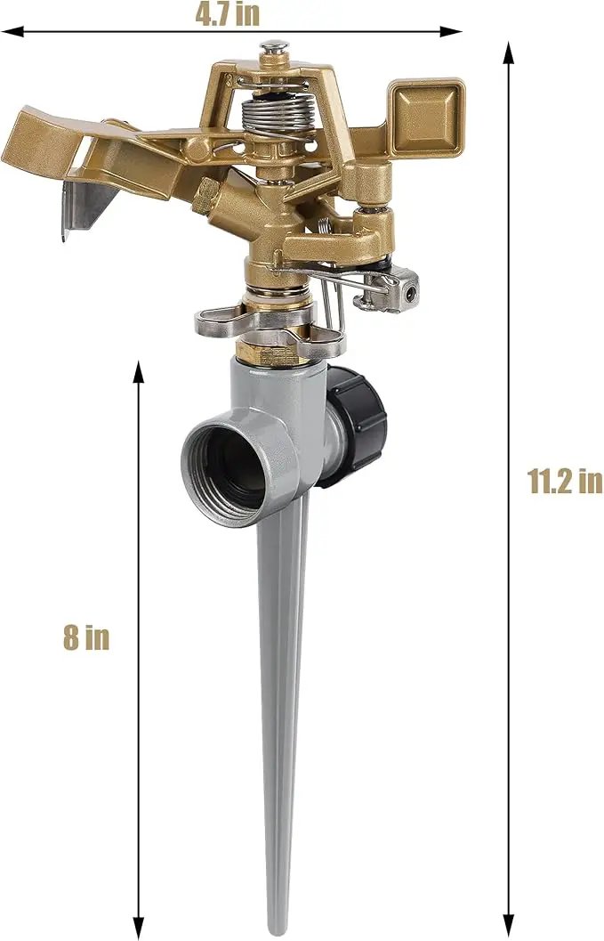 Biswing 2 Pack Impact Sprinklers with Stand (Spike), Heavy Duty Zinc Alloy Lawn Sprinkler Head on Spike Base, Adjustable Watering Sprinkler for Large Area Grass Yards Patio Garden Irrigation by GreenHaven Gardens