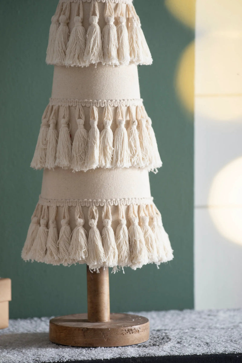 Fringes Embellished Cone With Wooden Base by HouseOfZazla