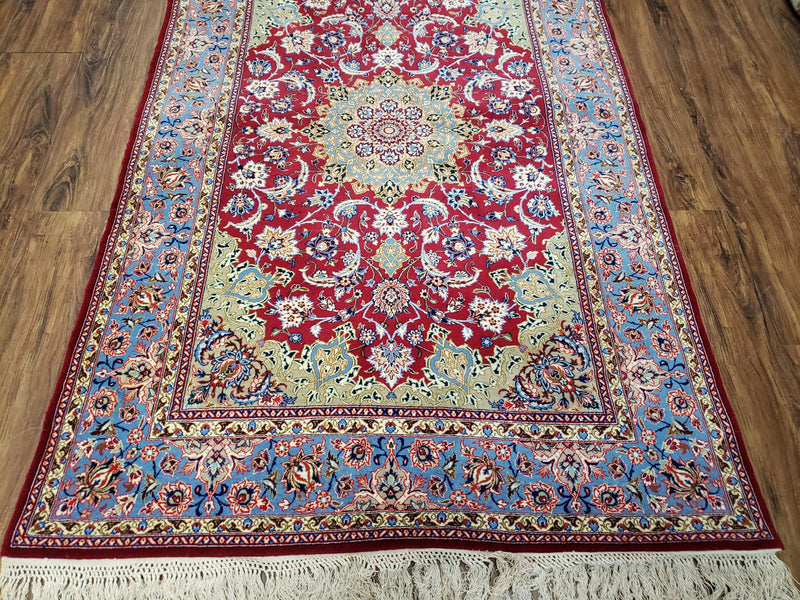 Semi Antique Persian Isfahan Rug, Kork Wool on Silk Foundation, Red & Blue, Top Quality, 3'6" x 5' 6" by Jewel Rugs