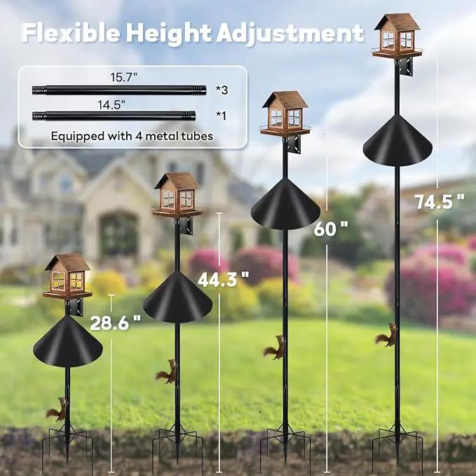 Bird Feeder Pole for Outdoors, 74.5 Inch Tall with 1-Inch Heavy Duty Steel Tube, 18 Inch Squirrel Baffle, 5-Prong Base, Adjustable Feeding Station for Bird feeders for Outdoors birdbath by GreenHaven Gardens
