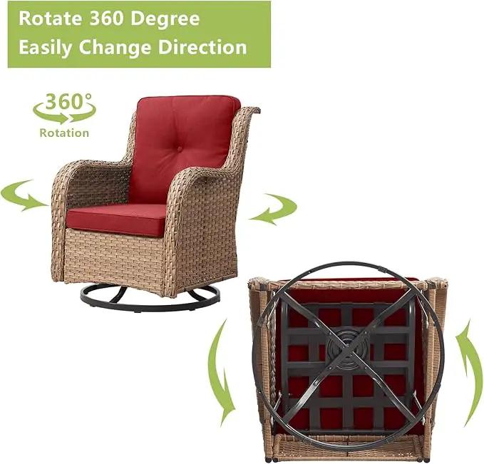 Outdoor Wicker Patio Furniture Set - 6 Piece Rattan Patio Conversation Set with 2 Rocking Swivel Chairs,2 Ottomans,1 Sofa and 1 Side Table for Porch Deck Backyard Garden(Yellow/Red) by GreenHaven Gardens