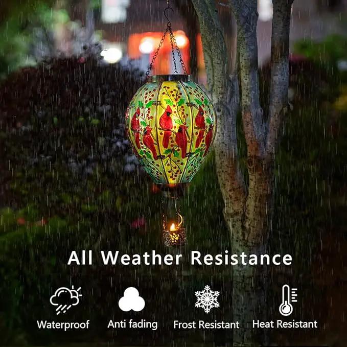 DREAMSOUL Cardinal Large Solar Hot Air Balloon Lantern with Flame, Glass Hanging Solar Lanterns Outdoor Waterproof for Garden Yard Patio Decor by GreenHaven Gardens