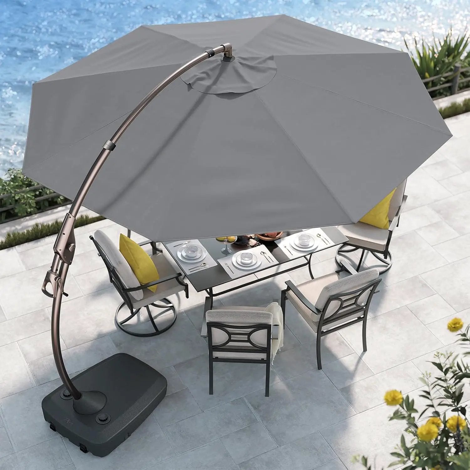 Grand patio 12FT Outdoor Offset Umbrella Large Round Aluminum Cantilever Umbrella with Base for Garden Deck Poolside (Gray, 12 FT) by GreenHaven Gardens