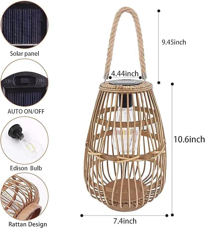 Solar Lantern Outdoor Waterproof Large Rattan Lanterns Decorative Bright Boho Lanterns Lights with Handle Rustic Hanging or Table Lamp for Fence Porch Garden Yard Wedding Decoration by GreenHaven Gardens