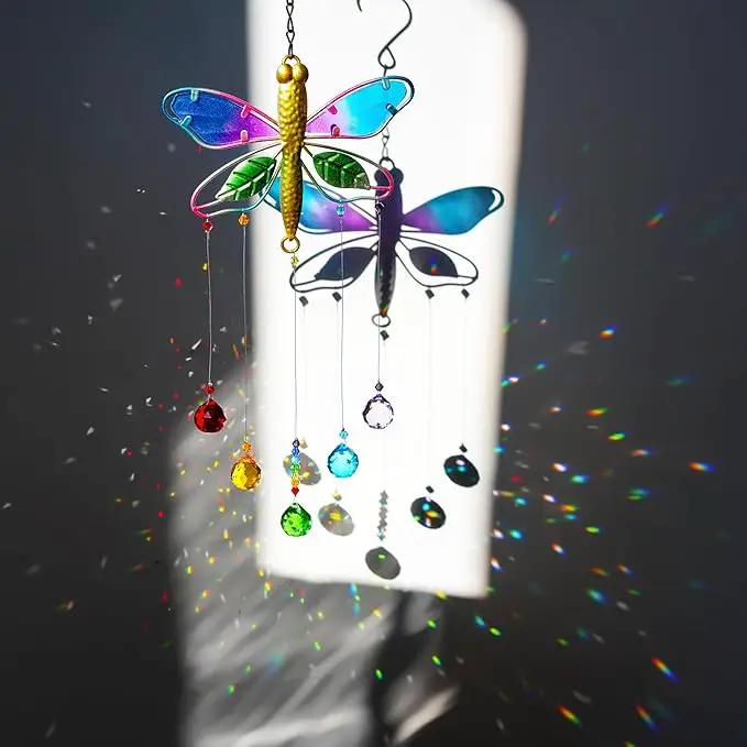 Dragonfly Hanging Crystal Suncatcher Ornament Window Garden Decor Rainbow Maker Prism Pendant by GreenHaven Gardens