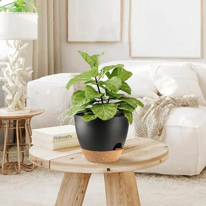 Self Watering Plants Pot with Drainage Hole, Flower Plants Pots for Indoor & Outdoor, Black Plastic Self Watering Planters Succulent Pot 5pcs/Set by GreenHaven Gardens