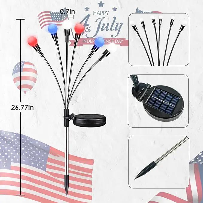 OZS 4pack Solar American Flag Lights - 4th of July Solar Garden Outdoor Waterproof Firefly Light for Memory Day, Independence Day, National Day Decoration (Red White Blue) by GreenHaven Gardens