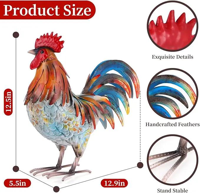 Metal Rooster Decor Garden Statue,Yard Chicken Decorations Outdoor Sculpture for Backyard Patio Kitchen Lawn Ornaments,Birthday for Women Mom by GreenHaven Gardens
