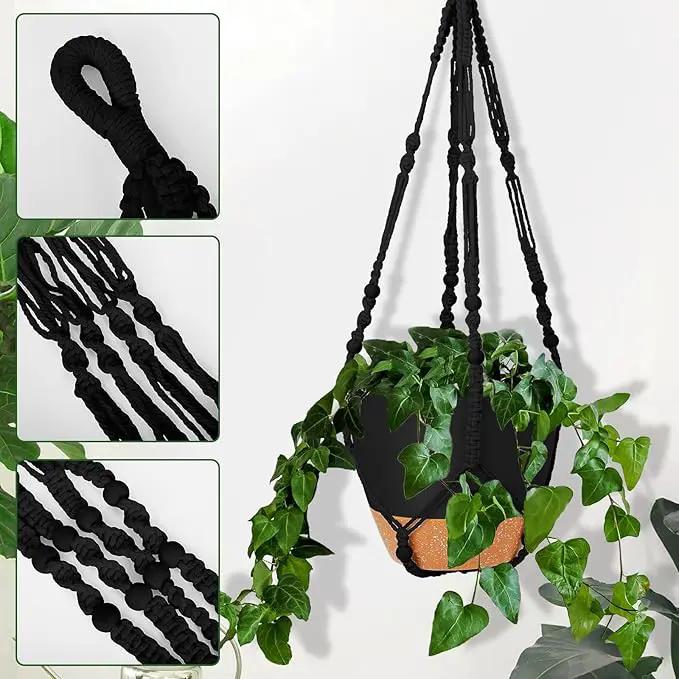 GARDIFE 10 Inch Hanging Planters with Macrame Plant Hanger for Indoor and Outdoor Plants, 2 Pack Large Self Watering Hanging Plant Pot with Basket Flower Pot with Drainage Hole, Black by GreenHaven Gardens