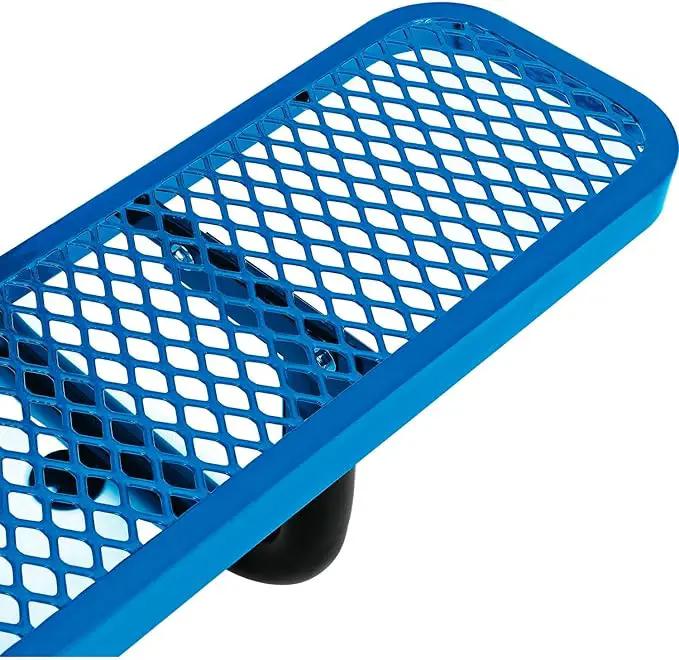 Global Industrial 6’L Rectangular Picnic Table, Expanded Metal, Blue Thermoplastic Coating, Attached Benches, 1-1/2” Umbrella Pole Hole, Outdoor-Rated, 1000 lb Capacity, 72” x 30” Tabletop by GreenHaven Gardens