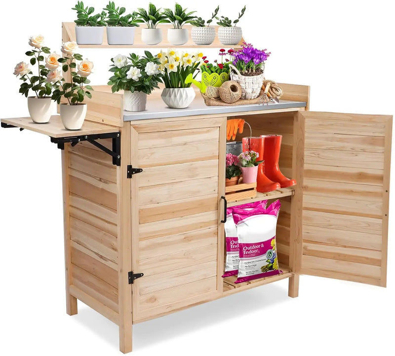 Kalolary Potting Bench for Outside Garden Potting Table with Storage Cabinet Foldable Shelf Multipurpose Garden Workstation Wooden Outdoor Potting Bench for Patio Garden Horticulture by GreenHaven Gardens
