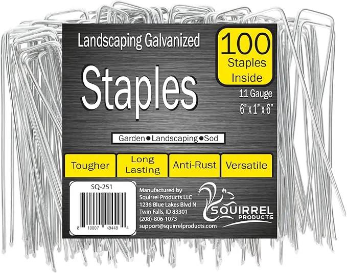Squirrel Products U Shape Garden Stakes Metal, 6 Inch Landscaping Staples, 11 Gauge Stakes for Landscaping Fabric, 2.9mm 15x2.5x15cm – 100 Pack by GreenHaven Gardens