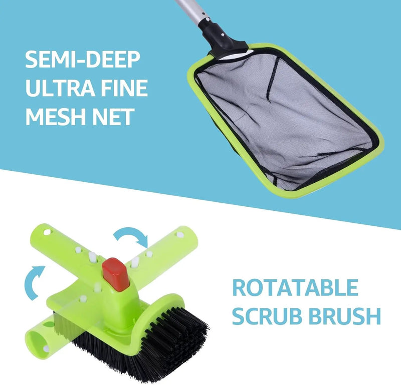 Sepetrel Deluxe Swimming Pool Cleaning Kit Including Professional Leaf Skimmer Net,Half-Depth Fine Mesh Net,17.5" Pool Brush Head & Hand Scrub Brush(NO Pole) by GreenHaven Gardens