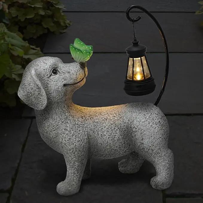 Solar Garden Outdoor Statues Dog with Butterfly Solar Lantern, Lawn Decor Puppy Figurine for Patio Balcony Yard, Yard Unique Christmas Birthdays Gift for Mom Grandma by GreenHaven Gardens