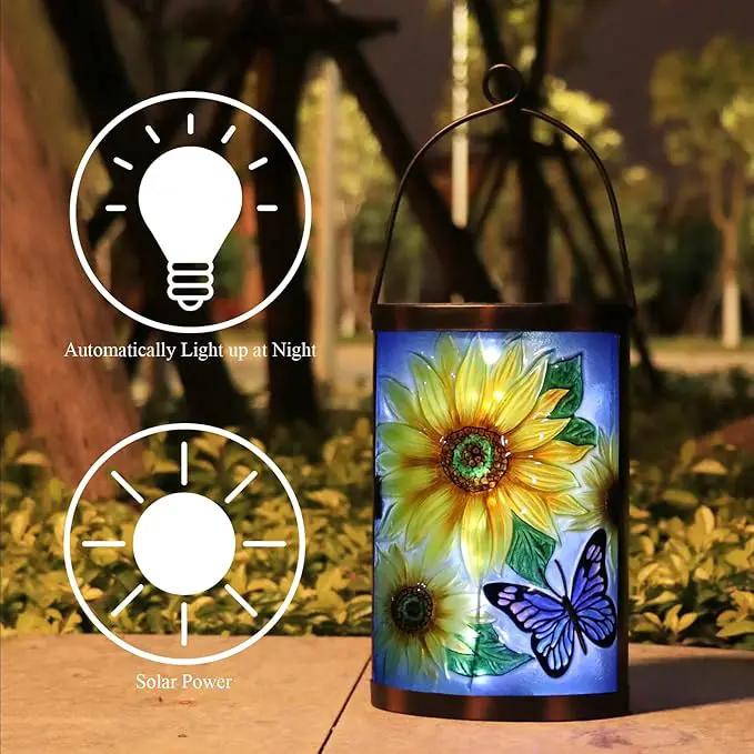 Hanging Solar Lantern Outdoor Waterproof LED Solar Lights Sunflower Decorative Solar Lanterns Tabletop Lamp for Outdoor Patio Garden Yard Decor by GreenHaven Gardens