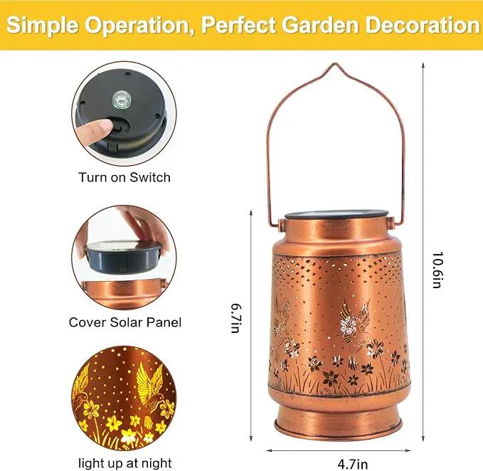 Hummingbird Solar Lantern Outdoor Hanging, Metal Bird Decor Waterproof LED Decorative Light for Garden Patio Yard Lawn Backyard Front Porch, Christmas Thanksgiving Birthday Gifts for Women Mom Grandma by GreenHaven Gardens