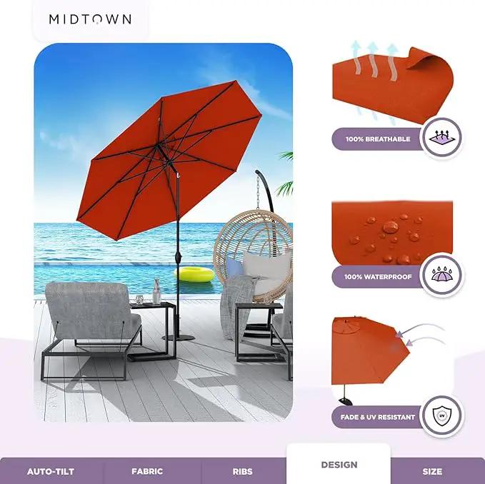 Midtown Umbrellas 10-Year-No-Fade - 6 Ft - UV Proof Red Polyester Fabric - Umbrella Outdoor Patio, Auto-Tilt Aluminum Frame Large Patio Umbrella for Garden, Pool & Deck - Black Pole by GreenHaven Gardens