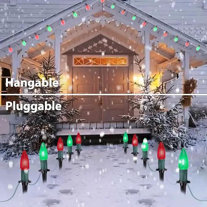 C9 LED Christmas Lights Outdoor with stakes, 25.7ft 20 LED Strawberry String Lights, Connectable Shatterproof Pathway Lights Marker for Path, Lane, Patio, Xmas Holiday Decorations, Red and Green by GreenHaven Gardens