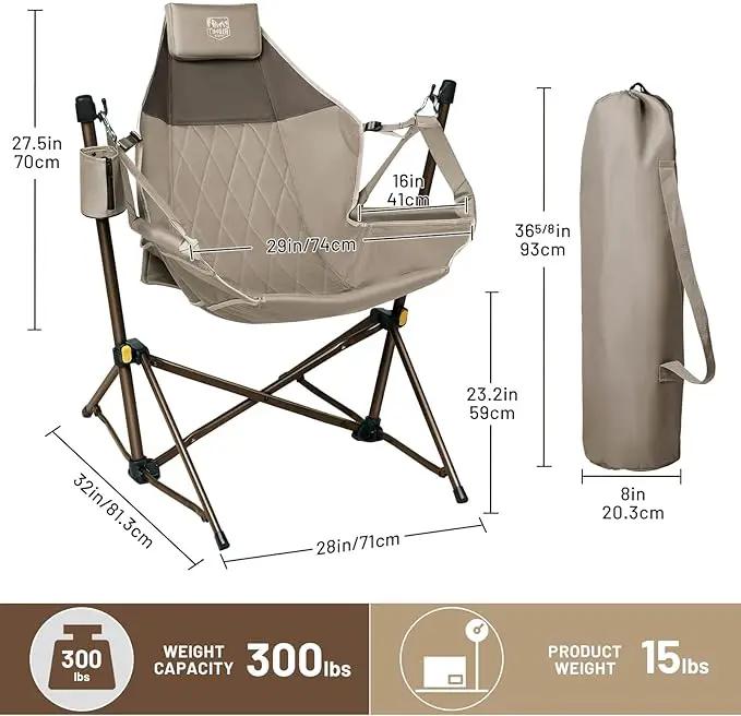 TIMBER RIDGE Hammock Camping Chair with Adjustable Backrest, Heavy Duty Folding Hammock Chair Supports 300lbs, Portable Hammock Chair for Camping, Travelling and Patio, Tan 2 Pack by GreenHaven Gardens