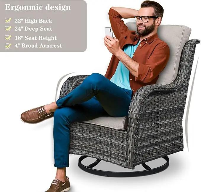 3 PCS Patio Furniture Set - Mixed Grey Wicker Swivel Rocking Chairs with Side Table, Furniture Set for Outdoor by GreenHaven Gardens