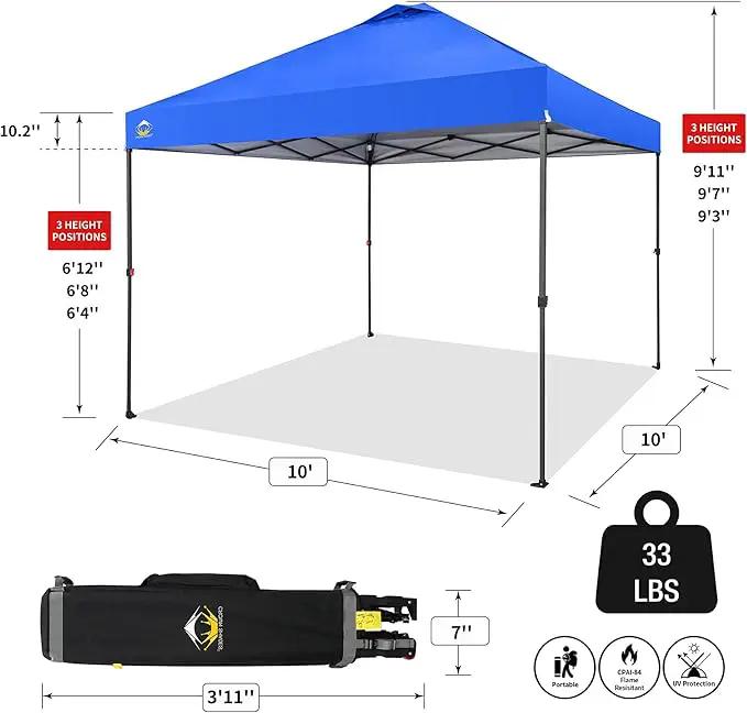 CROWN SHADES 10x10 Pop Up Canopy Tent - Patented Center Lock One Push Instant Outdoor Canopy Beach Tent with STO-N-Go Bag 8 Stakes & 4 Sand Bags，Blue by GreenHaven Gardens