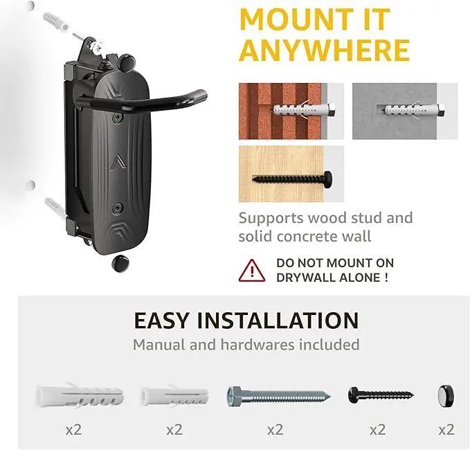monTEK Swivel Bike Wall Mount, Bike Hangers for Garage, Space-Saving Vertical Bike Rack, Sturdy Bike Storage Rack Holds Up to 66lbs, Easy to Install, Black by GreenHaven Gardens