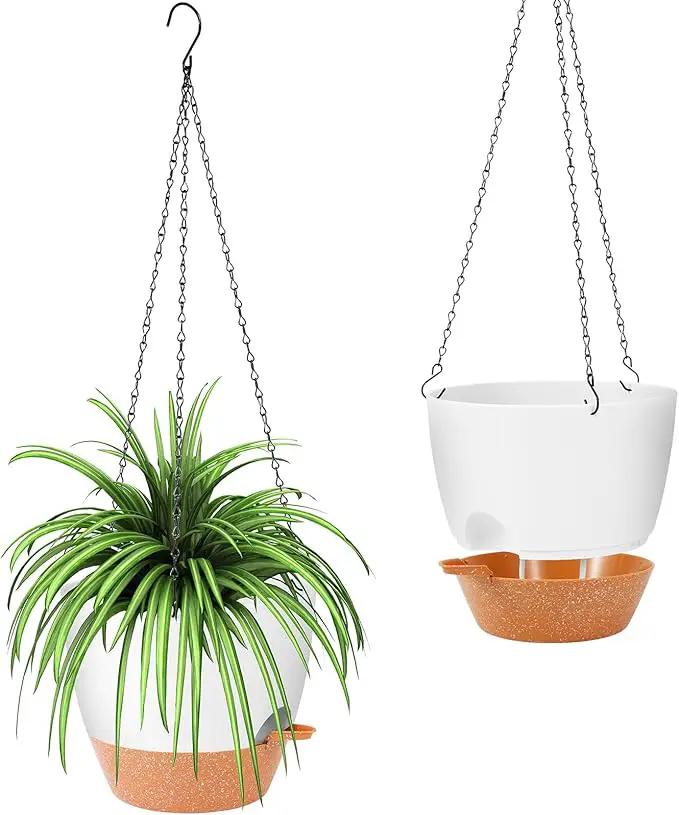 GARDIFE Hanging Planter, 10 inch Hanging planters for Indoor. Outdoor Plants, Self Watering Plant Pot, 2 Pack Large self Watering Hanging Planter, White by GreenHaven Gardens