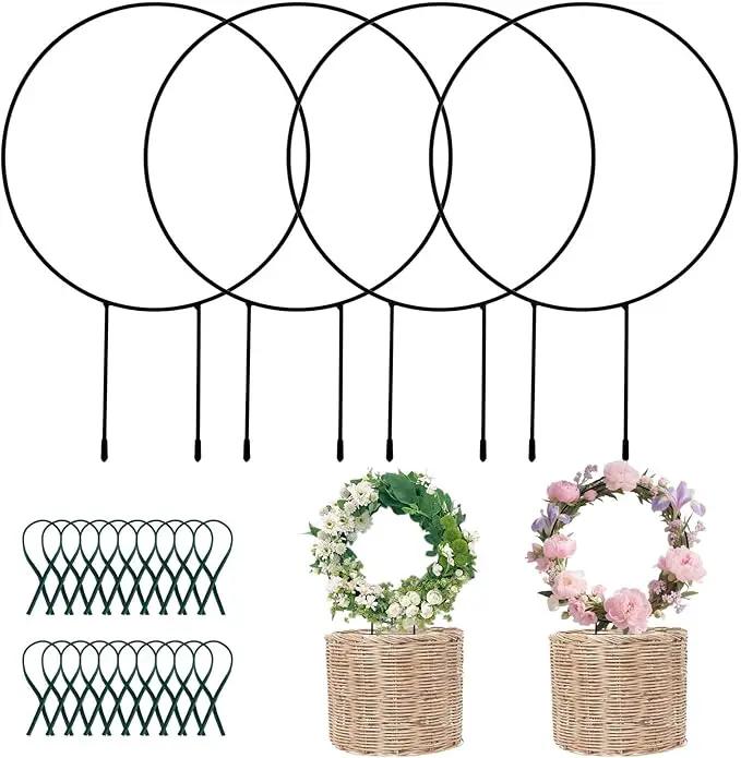 4 Pack Trellis for Potted Plants for Climbing Plants with 20 Reusable Garden Ties - 16 Inch Plant Trellis Indoor Supports for Potted Plants, Flowers, Tomatoes - Hoya Trellis,Indoor Plant Trellis(1) by GreenHaven Gardens