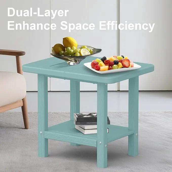 Outdoor Side Table - 2-Tier Storage All Weather Outdoor End Table for Patio - HDPE Morden Easy Maintenance Adirondack Side Table for Pool Porch Balcony Garden Lawn Backyard Outside Indoor by GreenHaven Gardens