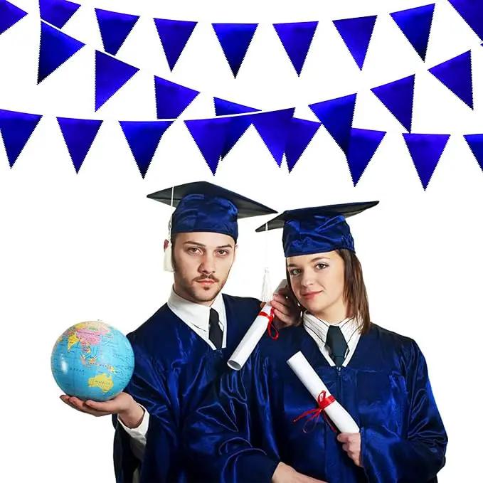 Royal Blue Party Decoration Navy Blue Triangle Pennant Banner Flag Dark Blue Metallic Fabric Bunting Garland for Graduation Wedding Retirement Bridal Shower Birthday Nautical Ahoy Achor Party Supplies by GreenHaven Gardens