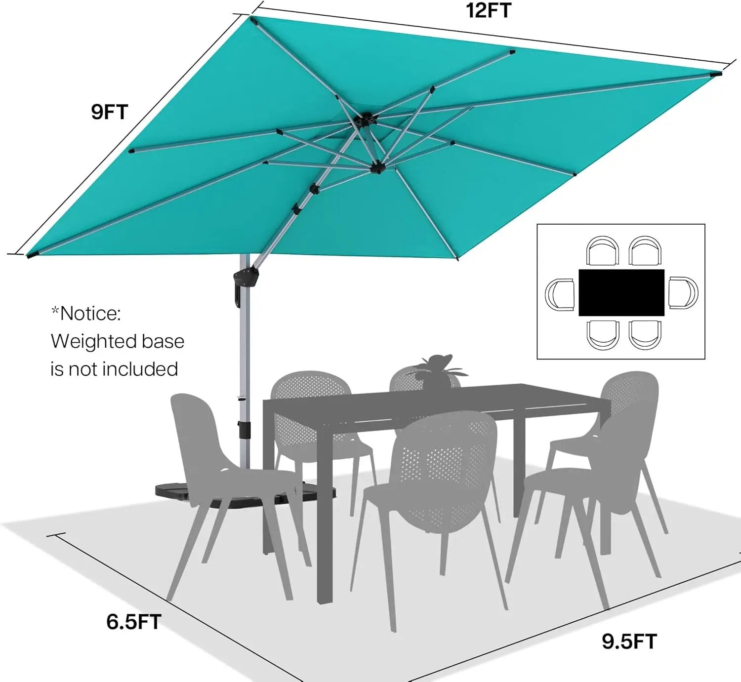 Patio Umbrella, 9' X 12' Outdoor Cantilever Umbrella with 360-degree Rotation for Garden, Deck, Backyard, Pool and Beach, Turquiose by GreenHaven Gardens