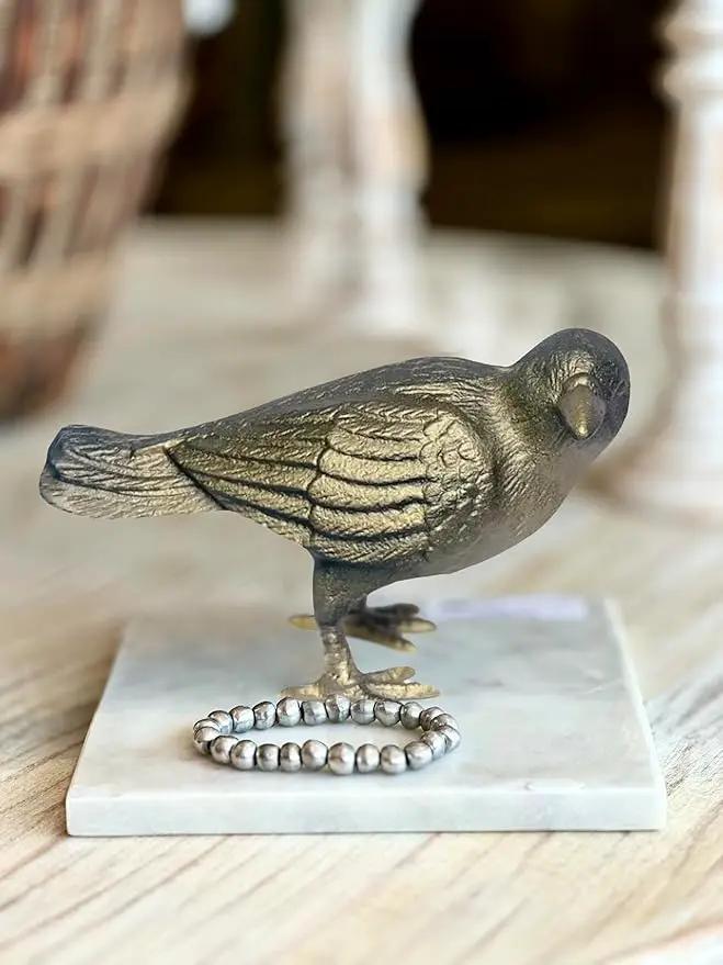 NACH Cast Iron Crow Statue, Head to Side Raven, Large Garden Statues, Crow Garden Sculpture, Bird Figurines Home Decor, Crow Decor, Raven Decor, Gold Bird Statue, 4 x 11 x 6.5 inches, JS-90-7115AG by GreenHaven Gardens