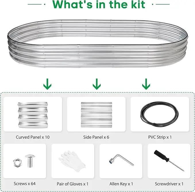 JERIA 8×4×1ft Oval Raised Garden Bed,Galvanized Raised Garden Bed Kit Outdoor Metal Gardening Planter Box for Vegetable, Fruits, Flower，Herbs by GreenHaven Gardens