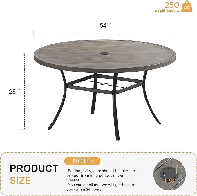 VICLLAX 53" Outdoor Round Patio Table for Lawn Garden, All Weather Metal Round Patio Dining Table with Adjustable Umbrella Hole, Patio Table for 8 Person, Grey Wood-Like Tabletop by GreenHaven Gardens