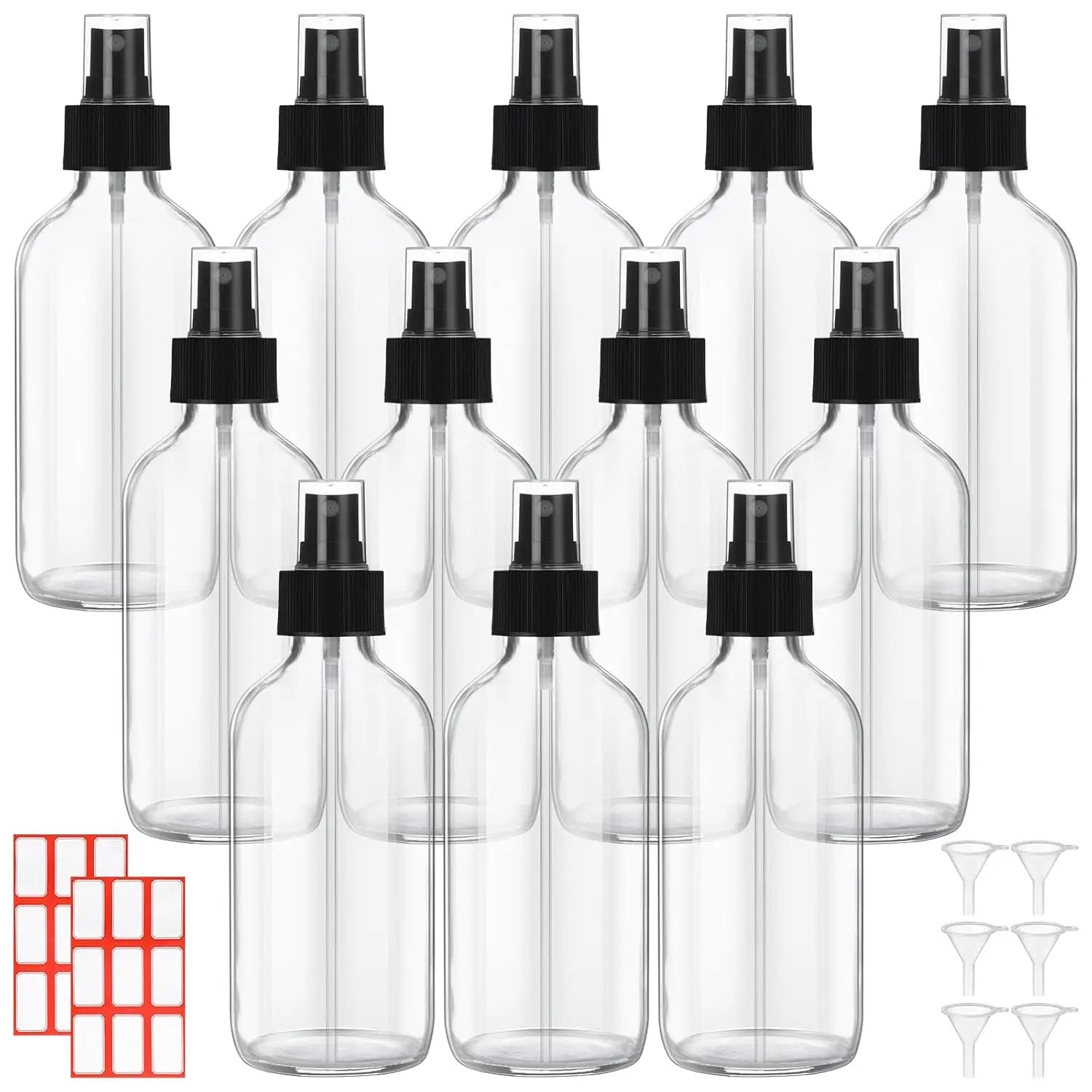 Norme 12 Pcs 8 oz Glass Spray Bottles with Funnels and Labels Refillable Cosmetic Empty Spray Bottles with Sprayer Containers for Essential Oil Cleaning Solutions(Clear,Stylish) by GreenHaven Gardens