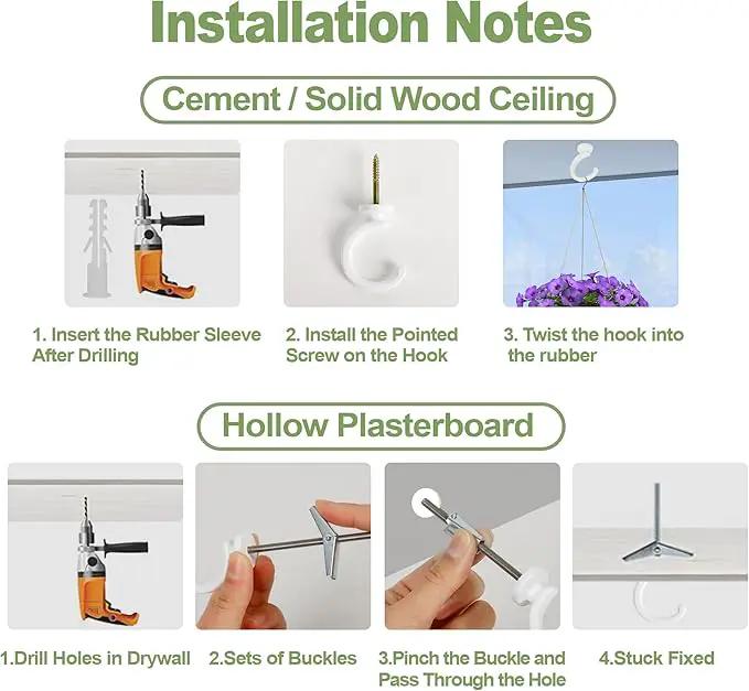 4pcs Ceiling Hooks for Hanging Plants, Lights - Metal Small Heavy Duty Indoor/Outdoor Wall Plant Hanger Swag Hooks by GreenHaven Gardens