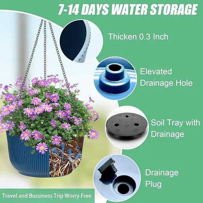 Hanging Planters for Indoor Plants 9/10/11 Inch, 3 Pack Plant Hanger Outdoor with Drainage Holes, Self Watering Hanging Basket Flower Pot for Garden Home Decor, Dark Blue by GreenHaven Gardens